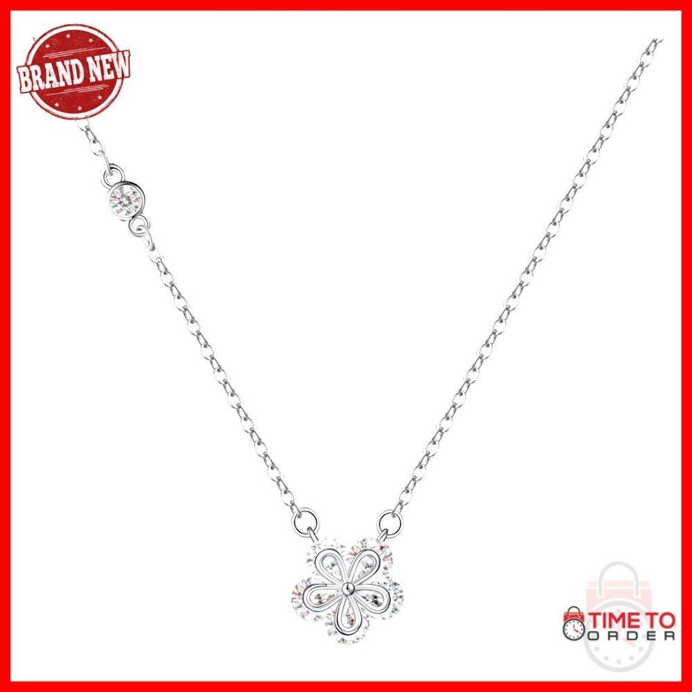 Sterling Silver Flower Necklace with Cubic Zirconia Pendant Choker